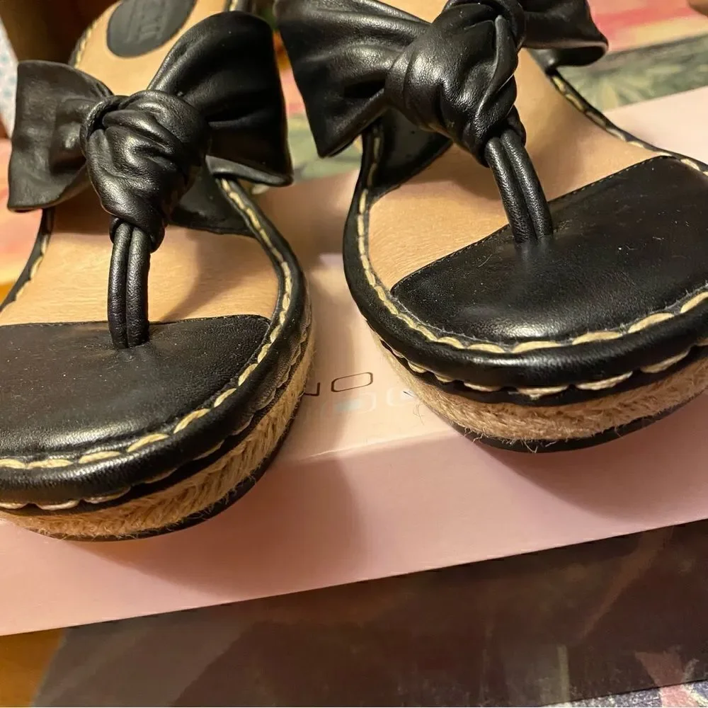 ☘️ Born espadrilles black Leather upper, Wedge Slide Sandal size 9